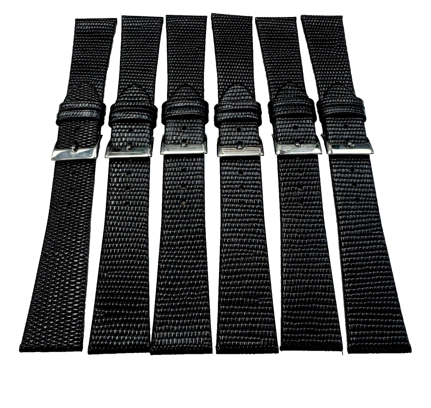 Lot of 6 Watch Band Genuine Leather Black Lizard Grain Flat 22MM Top Quality