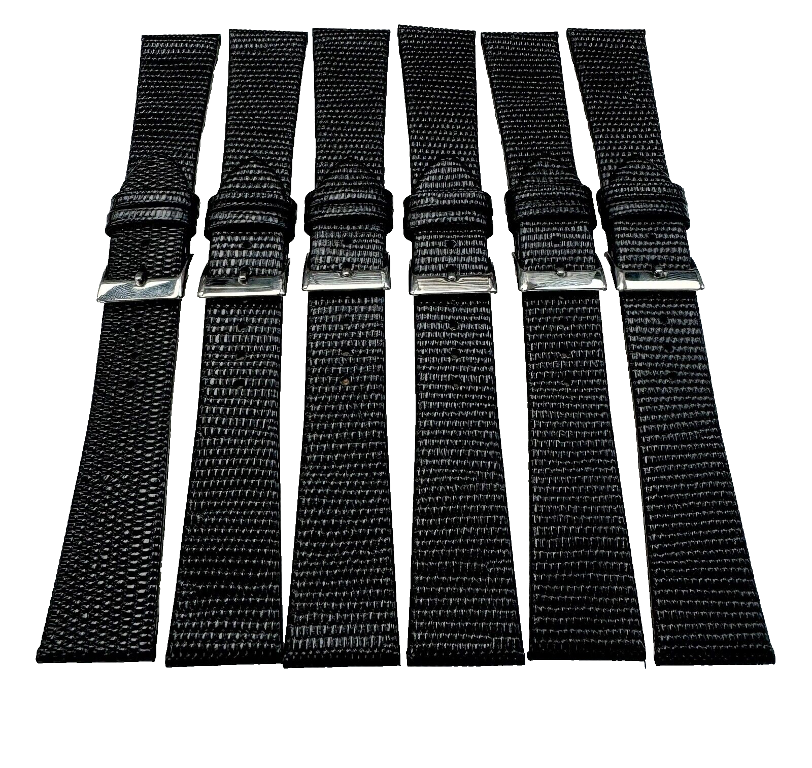 Lot of 6 Watch Band Genuine Leather Black Lizard Grain Flat 22MM Top Quality