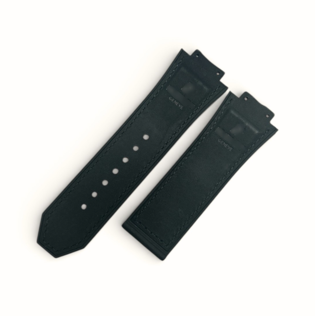 MATTE BLACK SUEDE LEATHER WATCH BAND FOR HUBLOT WATCHES OF SIZE 29X24MM