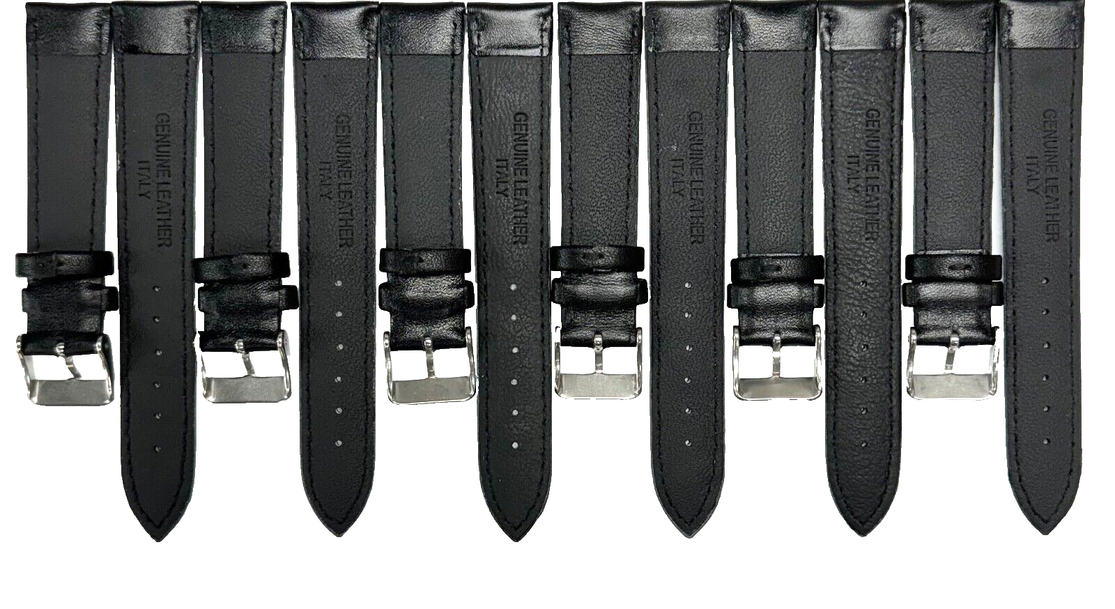 Lot of 6 Watch Bands Plain Black w Purple Stitches Genuine Leather Padded 20mm
