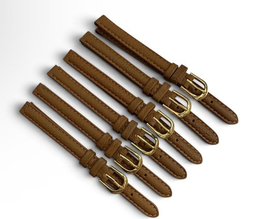 (set of 6) 8mm Quality Genuine Leather Padded Tan Watch Band - Size Regular