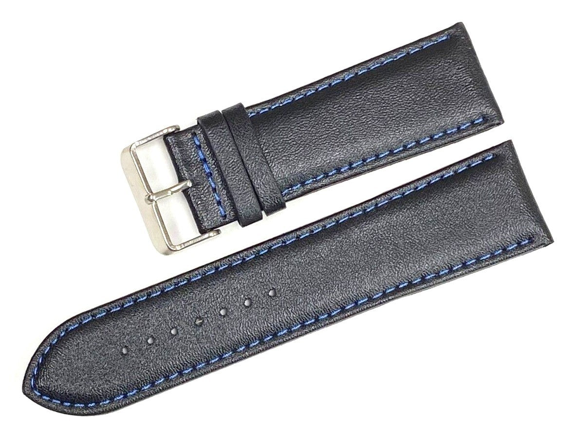 Watch Band Genuine Leather Plain PADDED With Stitches Black Color Of Size 26MM