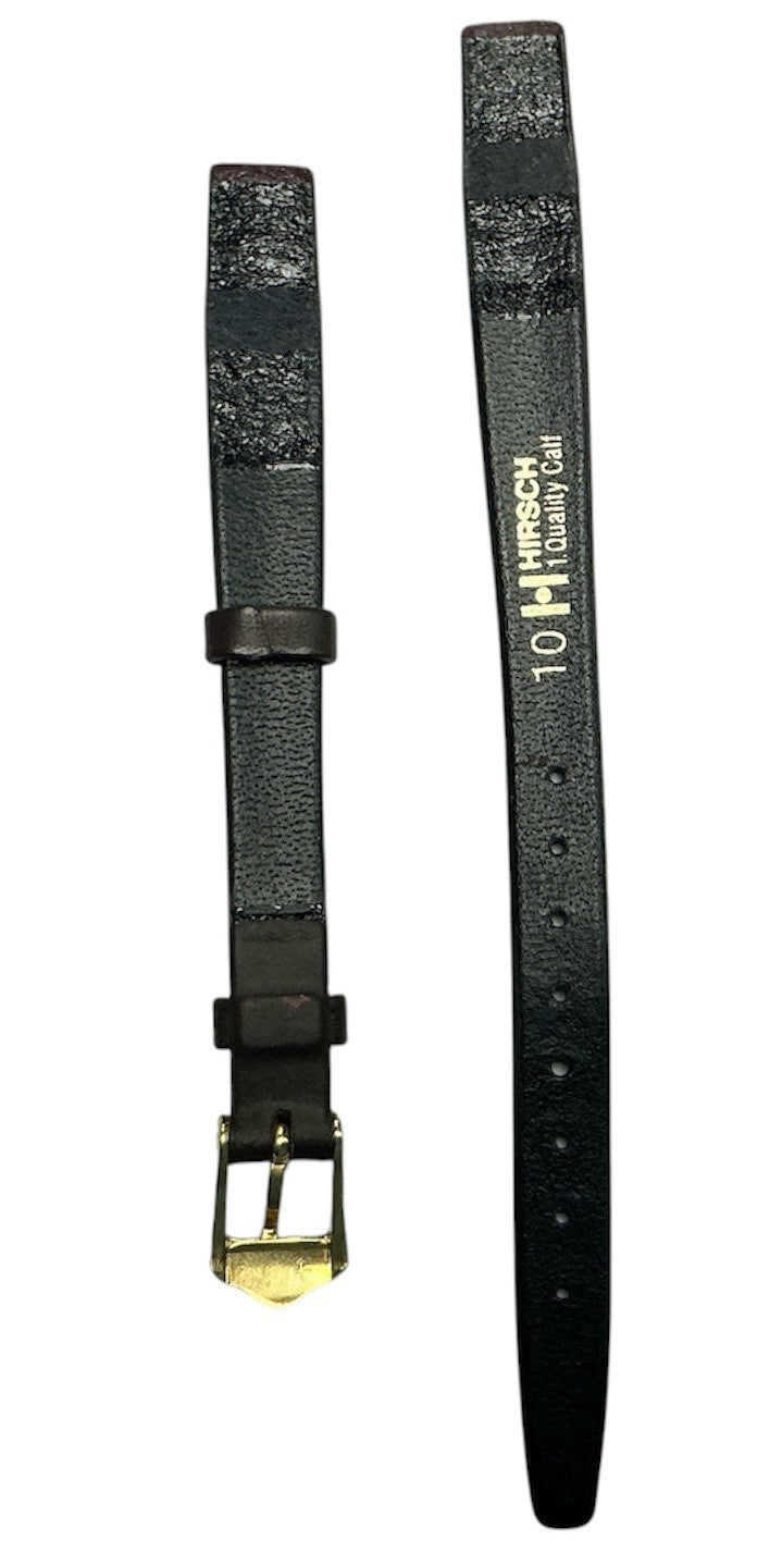 10mm Genuine Leather Quality Calf Black Flat Open-Ended Ladies Watch Band