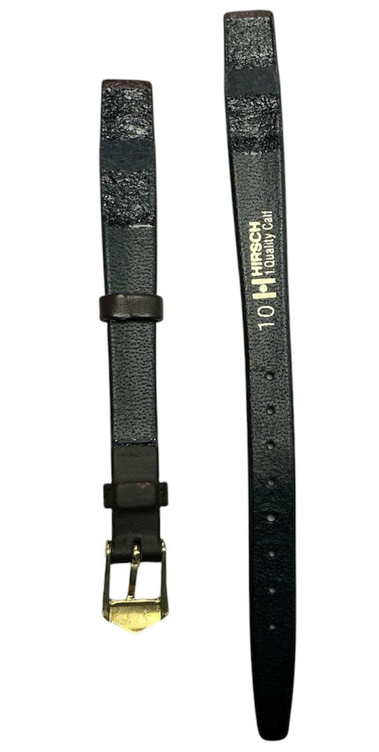 10mm Genuine Leather Quality Calf Black Flat Open-Ended Ladies Watch Band