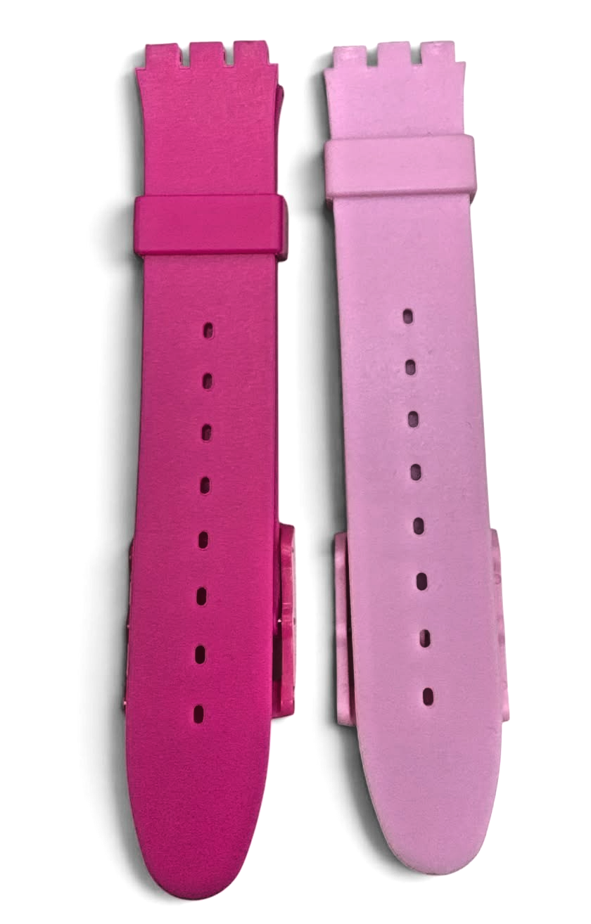 SET OF 2 WATCH BAND FOR SWATCH 17 MM Hot Pink & Light Pink Speed Bump Style