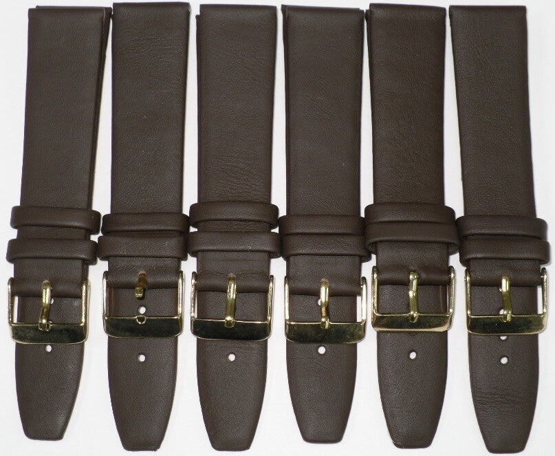 12MM Dark Brown Genuine Leather Flat Plain Watch Band, Lot of 6 Bands