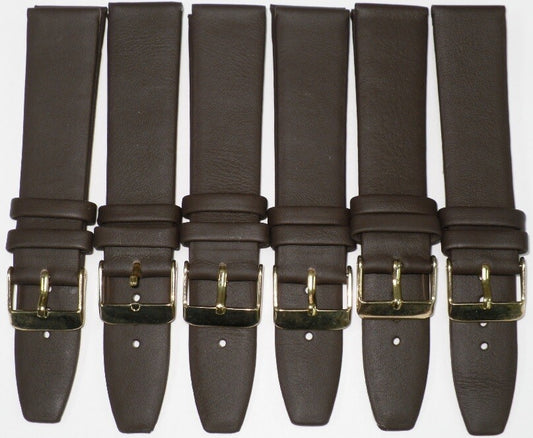 12MM Dark Brown Genuine Leather Flat Plain Watch Band, Lot of 6 Bands