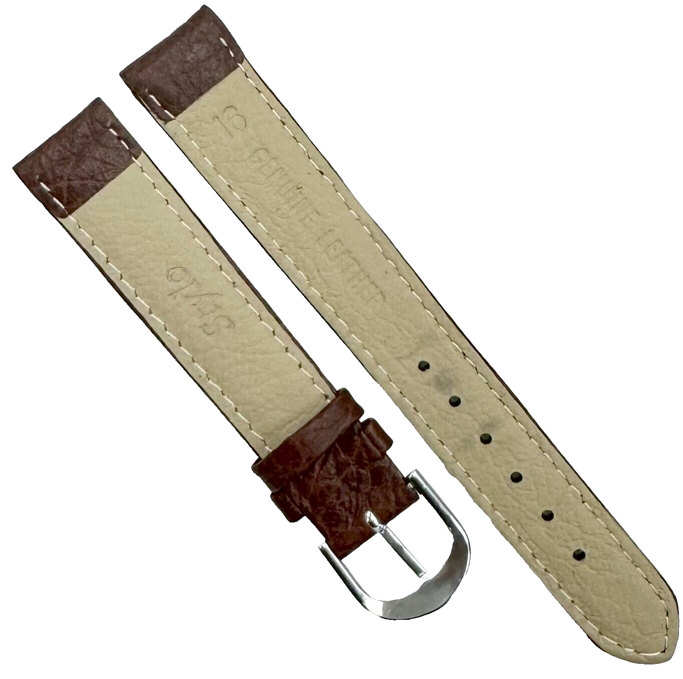 WATCH BAND BROWN GENUINE LEATHER PADDED,STITCHED 16MM (Best Quality)