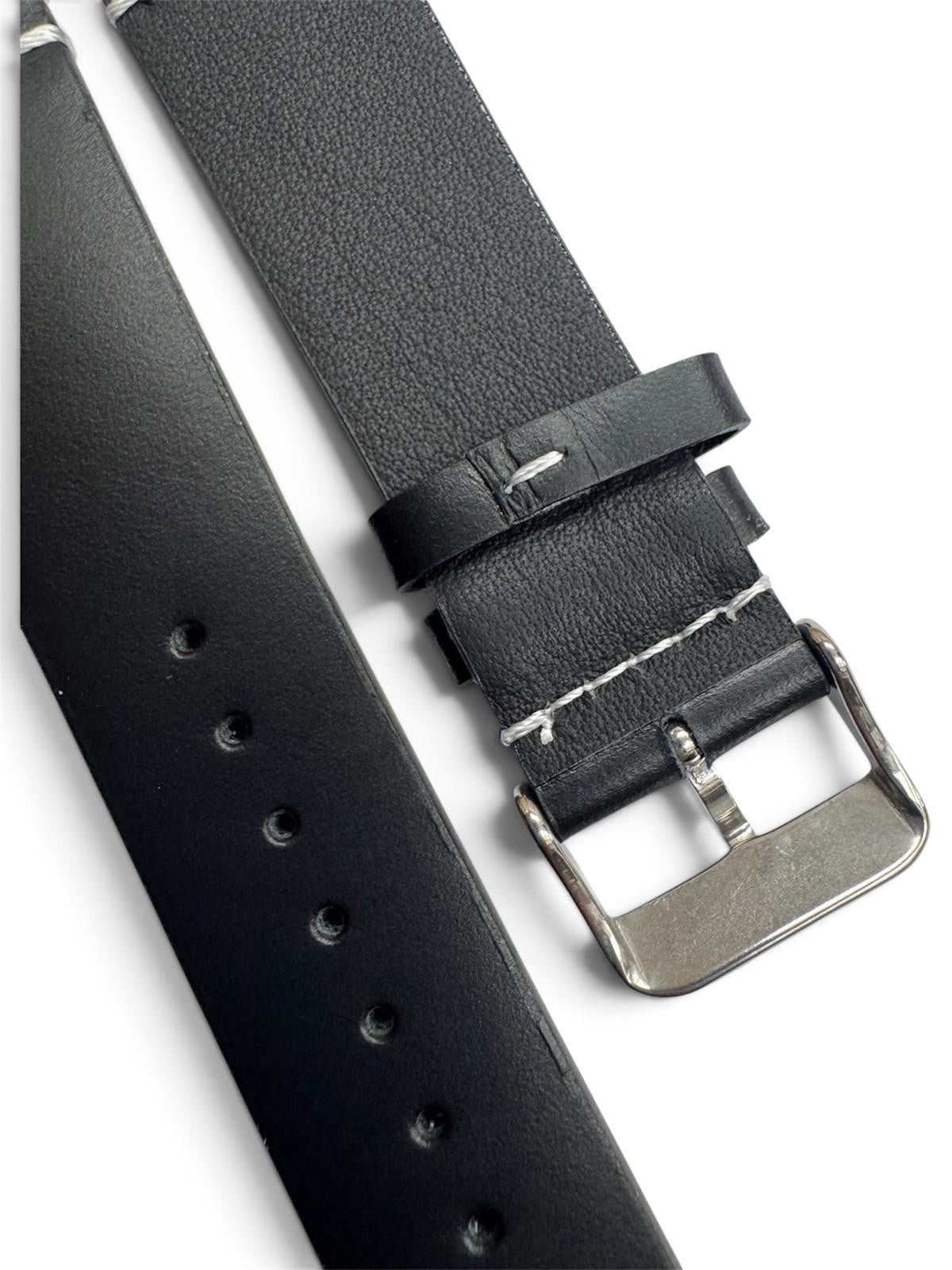 STITCHED GENUINE LEATHER UNIVERSAL WATCH BAND 24mm BLACK COLOR