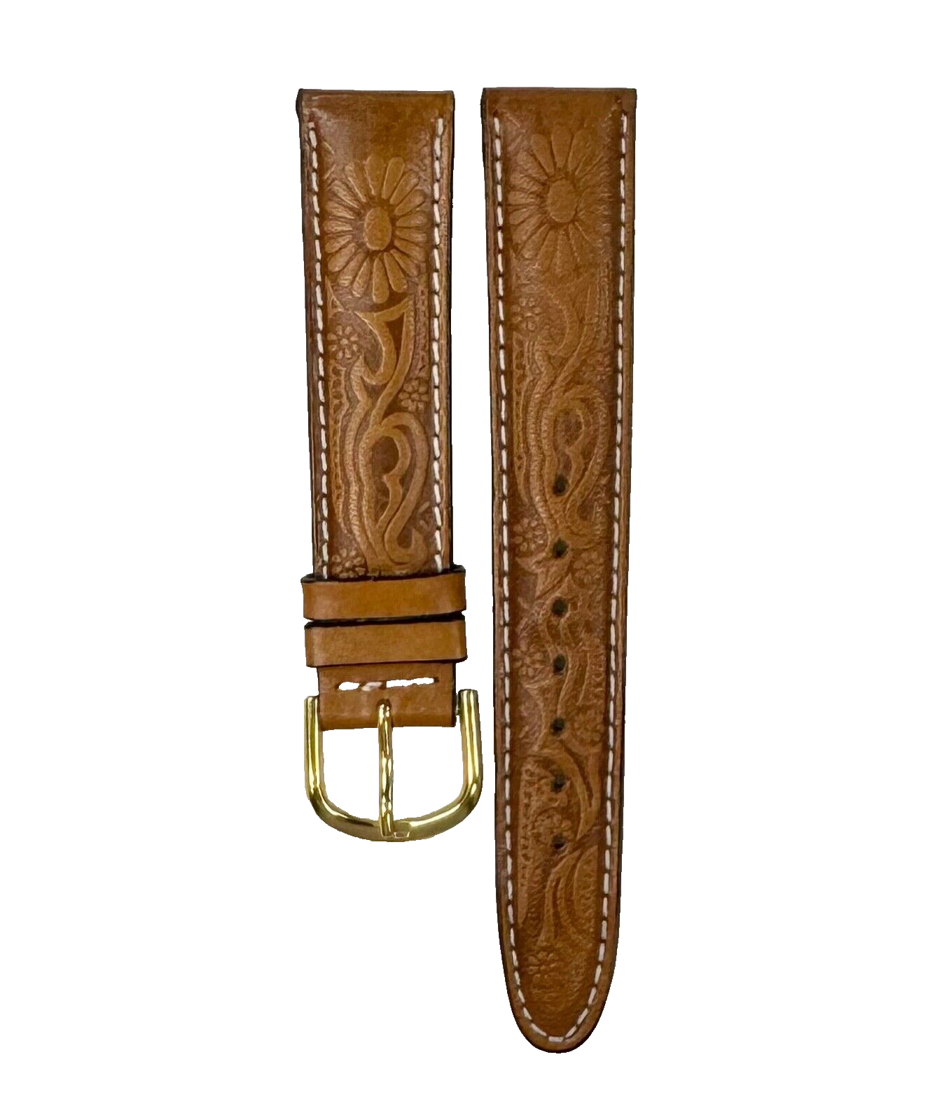 Watch Band Light Brown Genuine Leather Padded, Stitched 18MM
