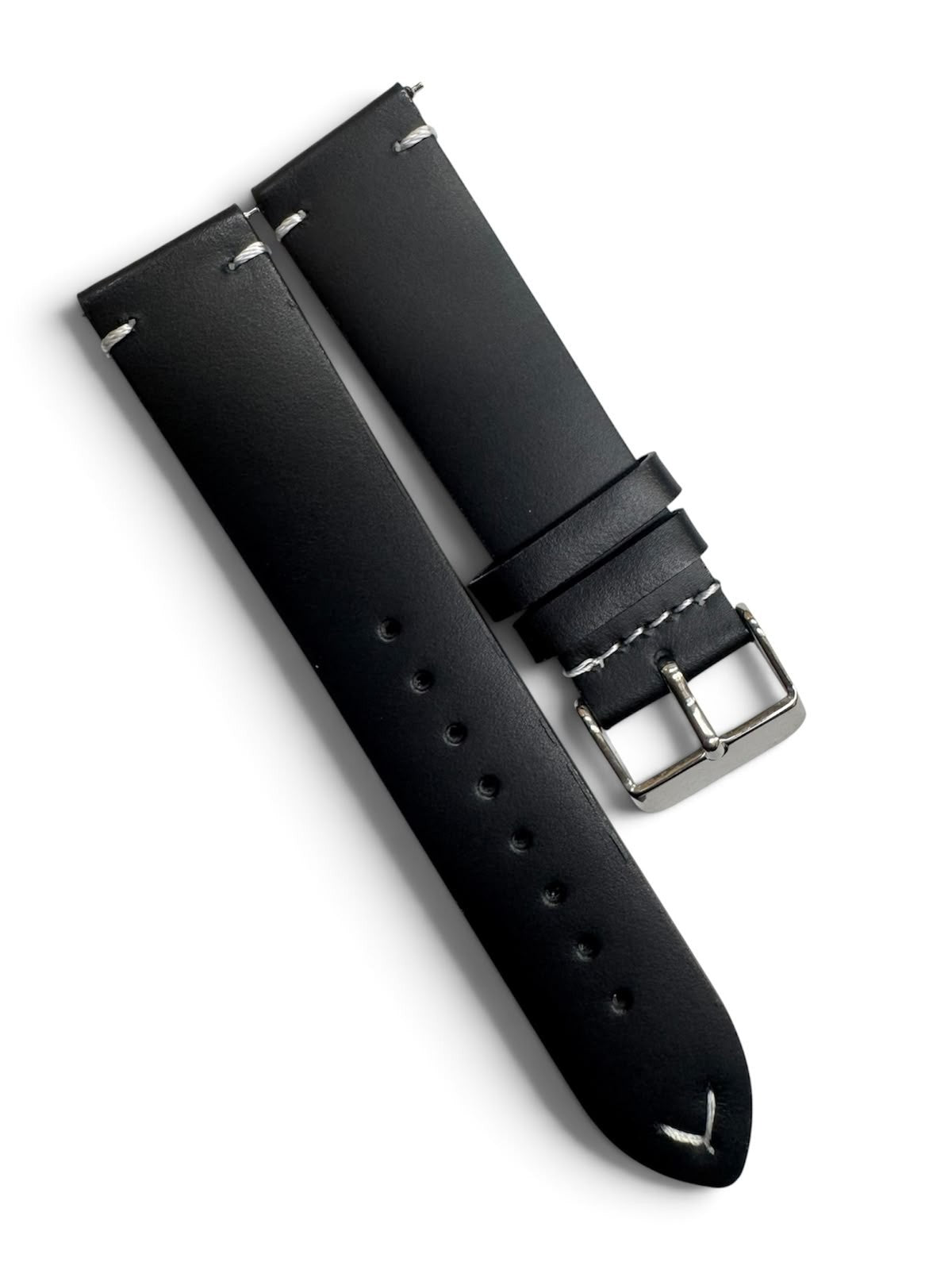 STITCHED GENUINE LEATHER UNIVERSAL WATCH BAND 18mm BLACK COLOR