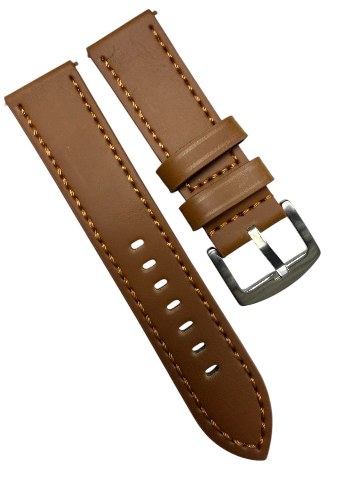 Genuine Leather Tan Flat Stitched Watch Band Quick Release Strap 18/20/22/24mm