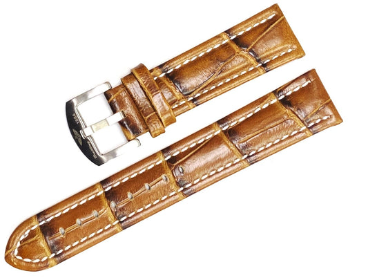 GENIUNE LEATHER WATCH BAND STRAP BROWN FOR BREITLING NAVITIMER CHRONOMAT 22MM