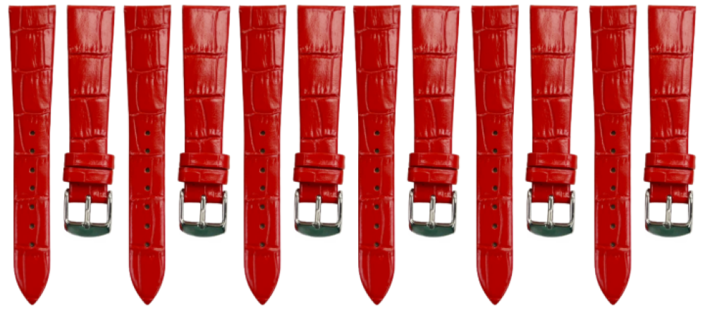 Lot of 6PCS Candy Red Leather Flat Unstitched Alligator Grain Watch Band 18MM