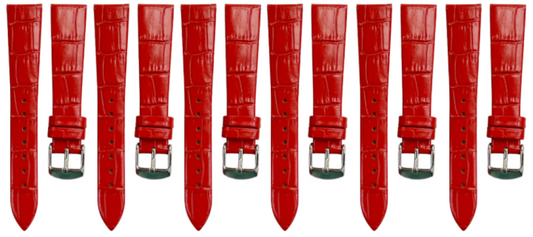 Lot of 6PCS Candy Red Leather Flat Unstitched Alligator Grain Watch Band 18MM