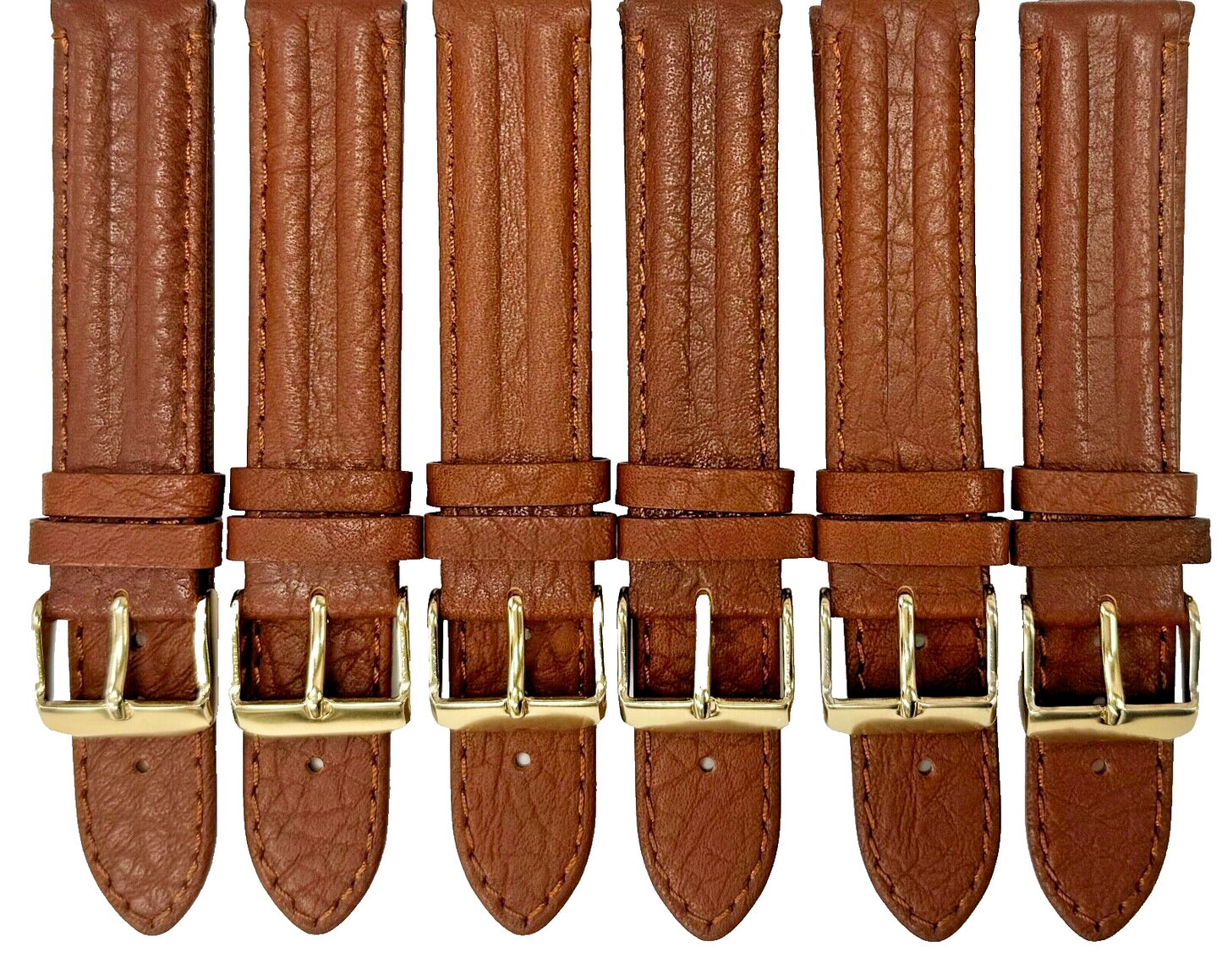 Watch Band Brown Genuine Leather,Padded Stitched 18mm, lot of 6