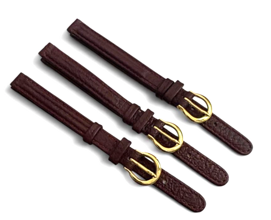 set of 3 Genuine Leather Band 8mm Flat Leather Watch Strap BURGUNDY/Gold Buckle