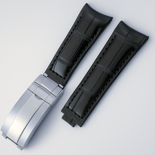High-Quality Black Leather Watch Band – 20mm for Rolex Watches | Steel Clasp
