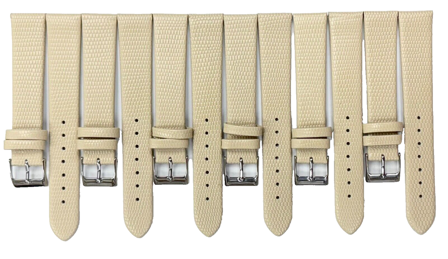 Watch Band Genuine Leather Beige Lizard Grain Flat 18x16MM (lot of 6 bands)