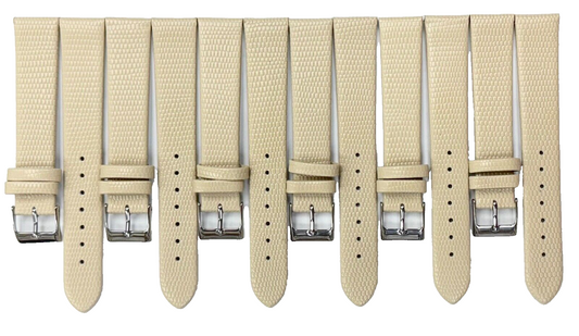 Watch Band Genuine Leather Beige Lizard Grain Flat 18x16MM (lot of 6 bands)