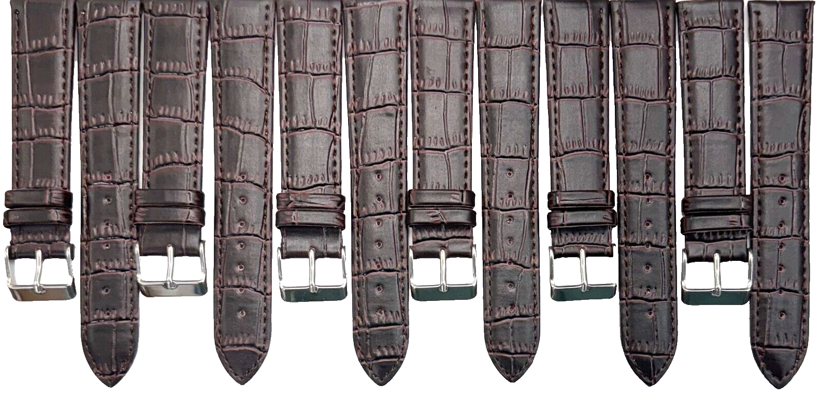 Lot of 6 Watch Bands D.Brown Genuine Leather Alligator Grain Flat Stitch 16x14mm