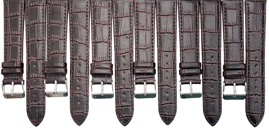 Lot of 6 Watch Bands D.Brown Genuine Leather Alligator Grain Flat Stitch 16x14mm