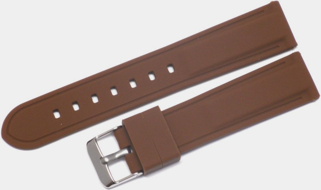 20 MM Brown color Silicone watch band silver buckle with spring bar