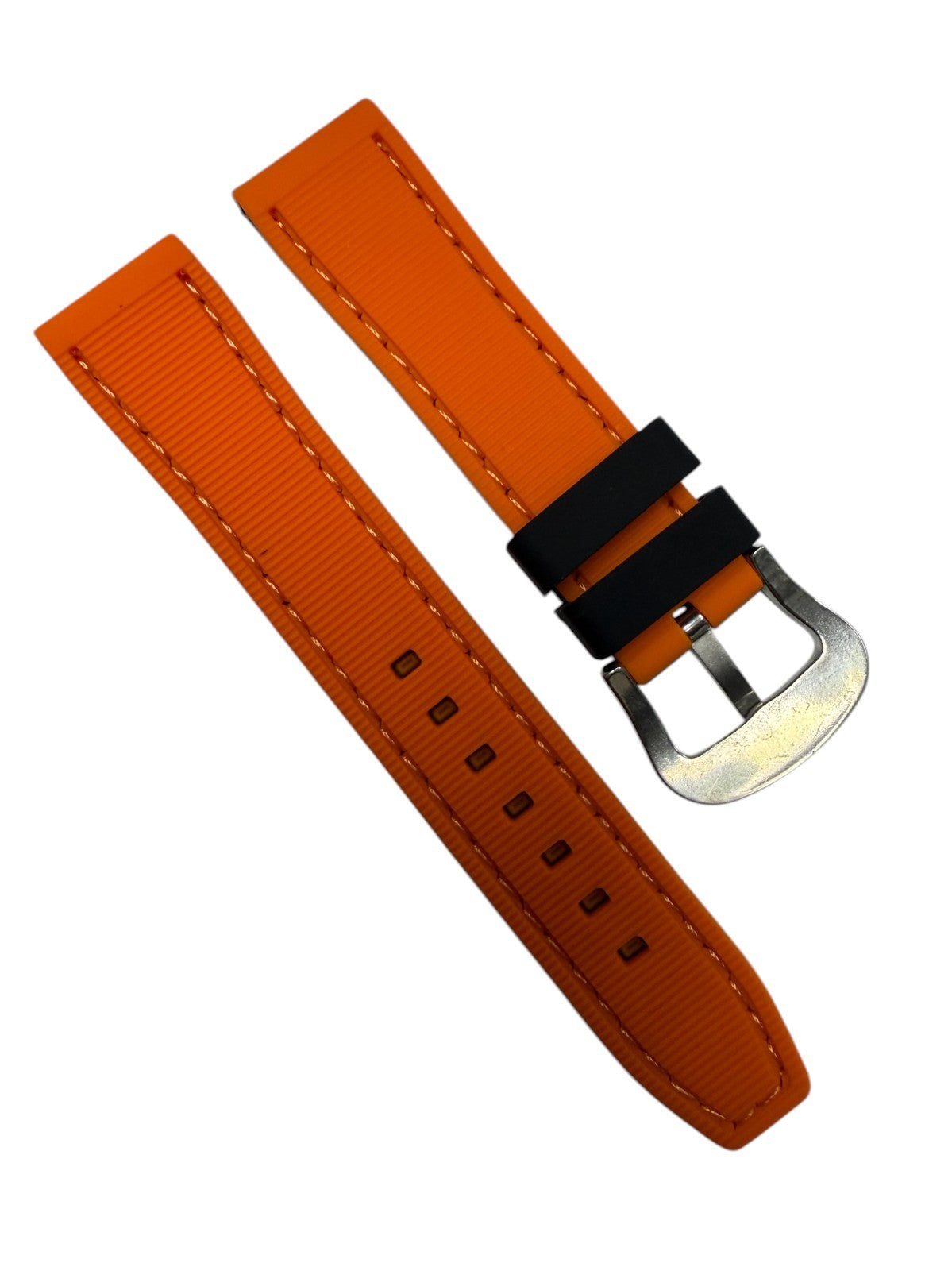 High-Quality Silicone Flat Stitched Watch Band – Orange & Black