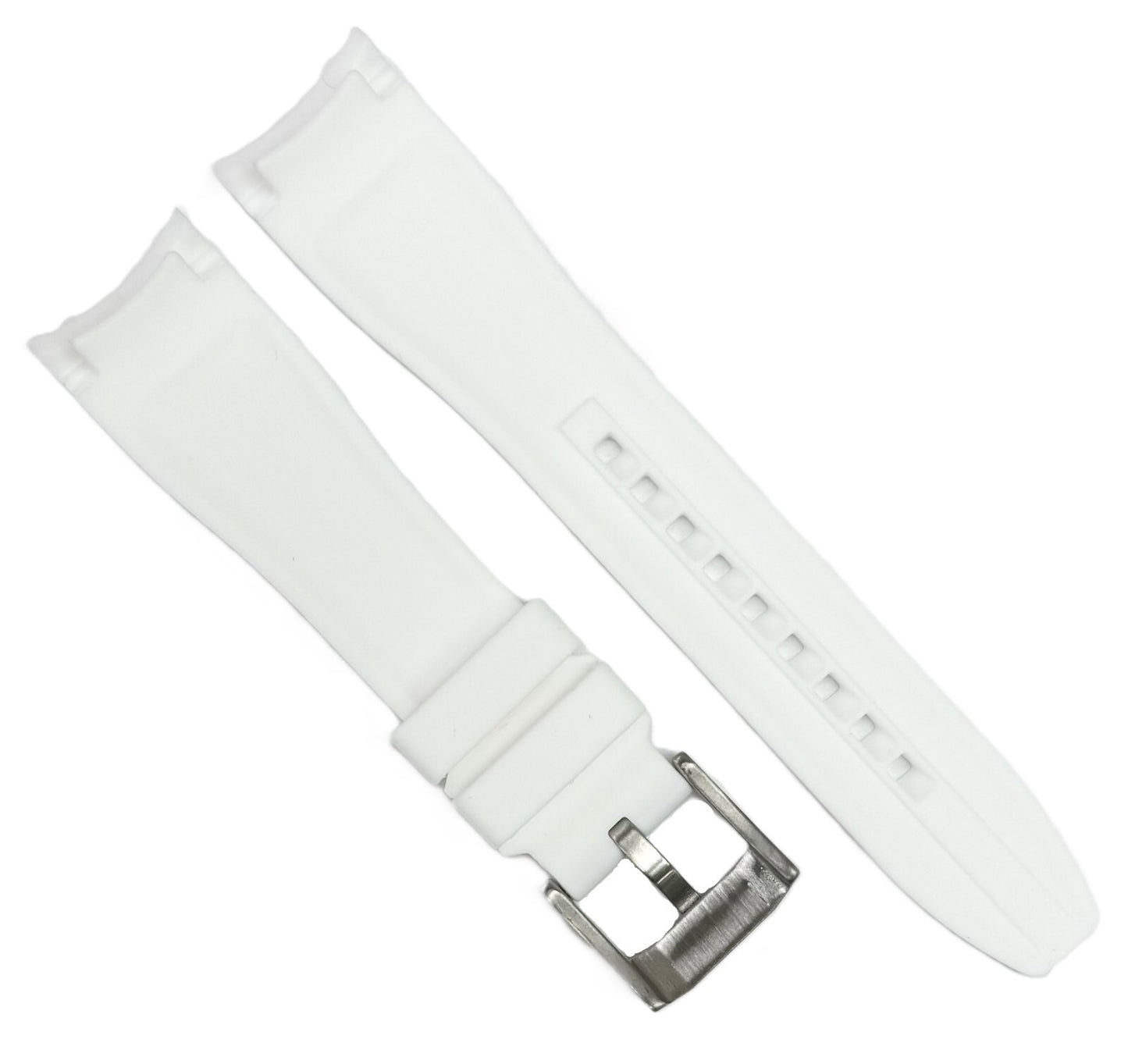 18-24mm Curved-End White Soft & Smooth Silicon Rubber Watch Band