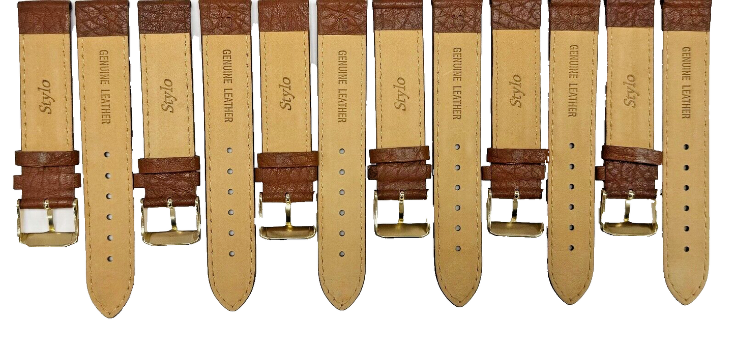 Watch Band L.Brown Genuine Leather Grain,Padded Stitched 20mm, lot of 6