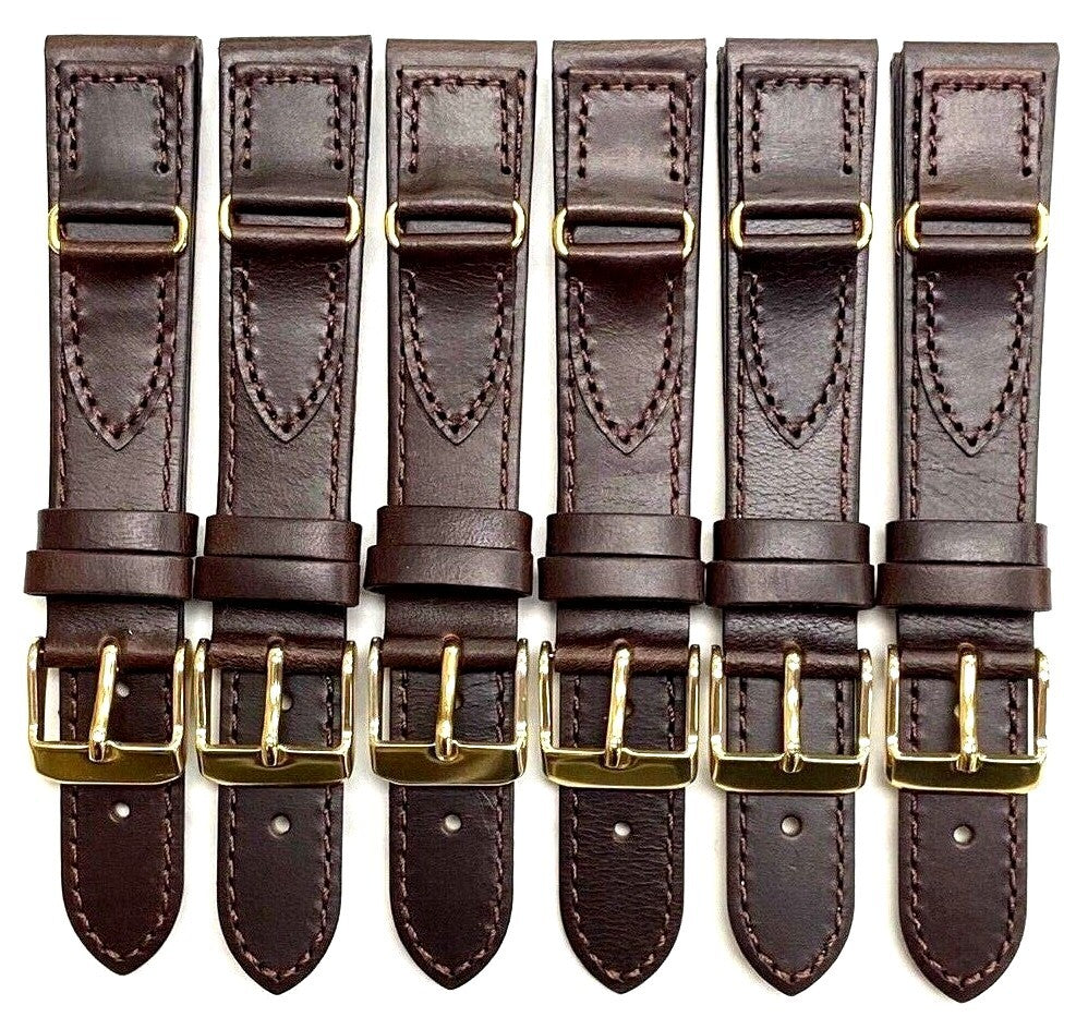 Watch Band Genuine Leather Plain With Stiches Of BLACK/D.BROWN Of Size 16,18MM