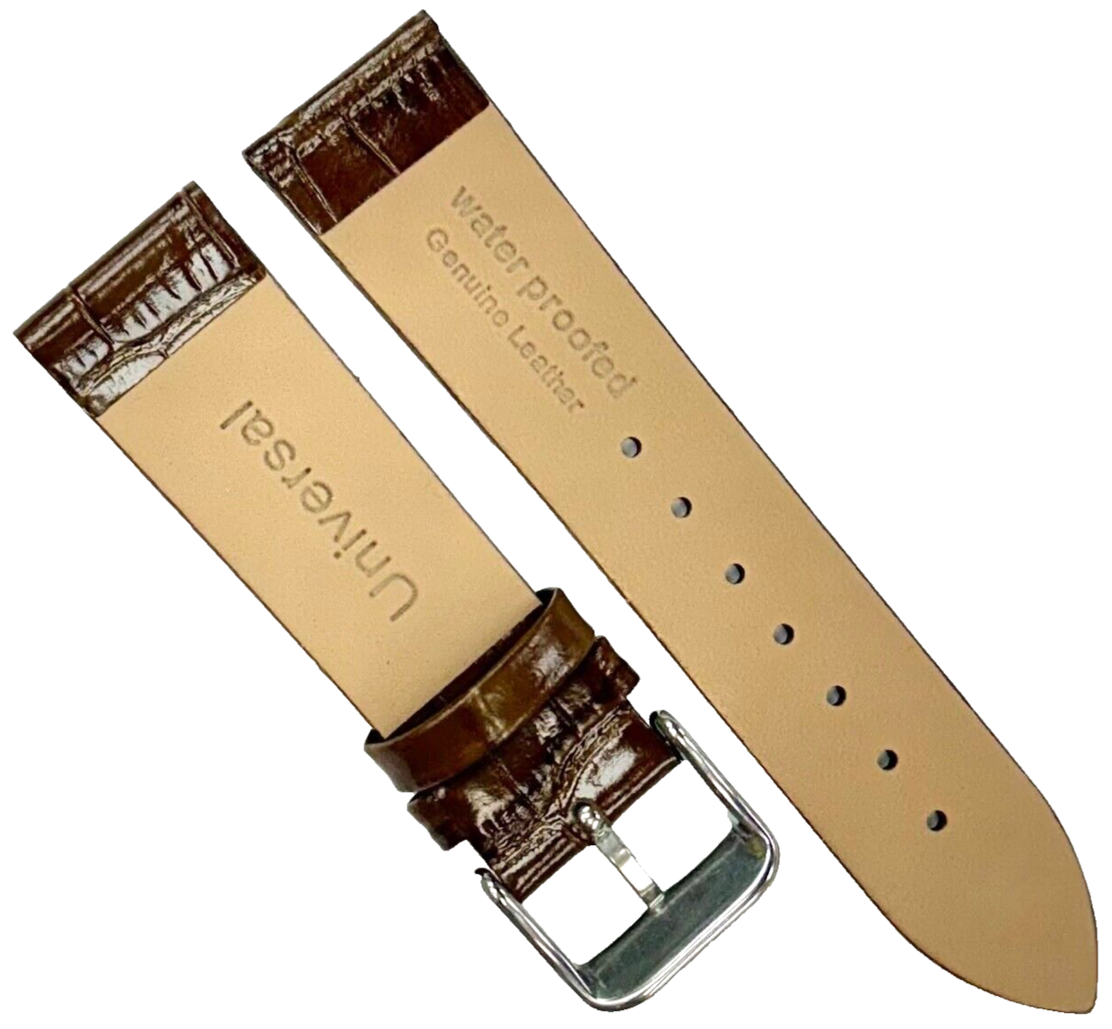 New Watch Band D.Brown Genuine Leather Alligator Grain (Flat, Short) 18x16MM