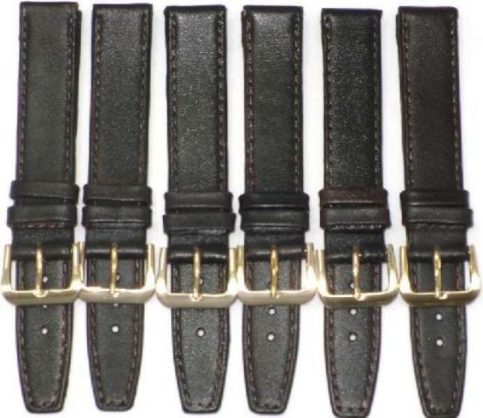 Lot of 6Pcs.Watch Bands Plain Dark Brown Genuine Leather  Flat Stitched 20mm