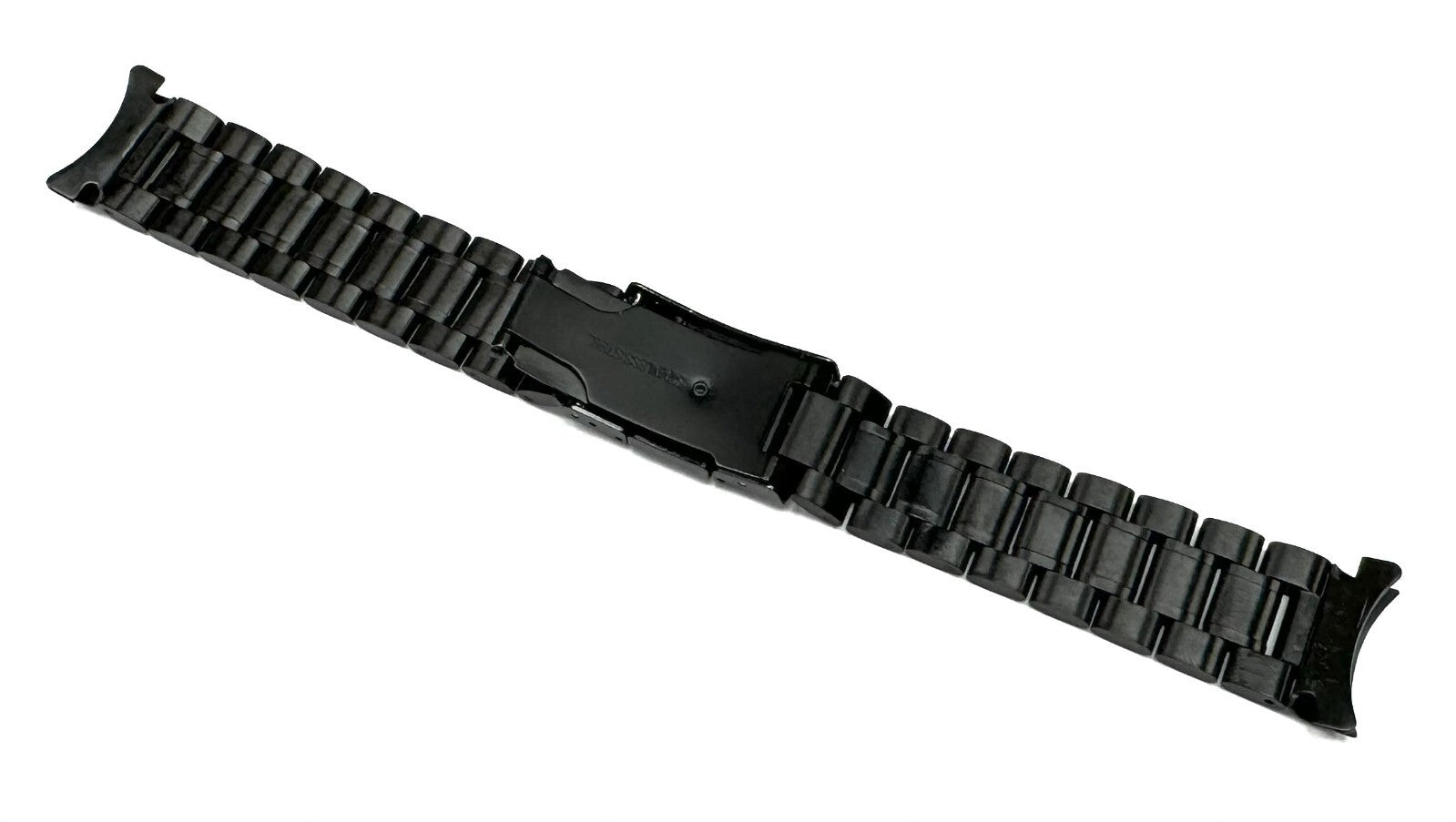 18mm Curved Black Oyster Style with 2-Line Textured Stainless Steel Watch Band