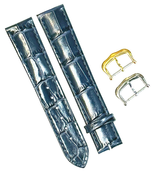 Watch Band For Cartier Tank Antique Alligator Grain Size 15x14mm D.Blue Color