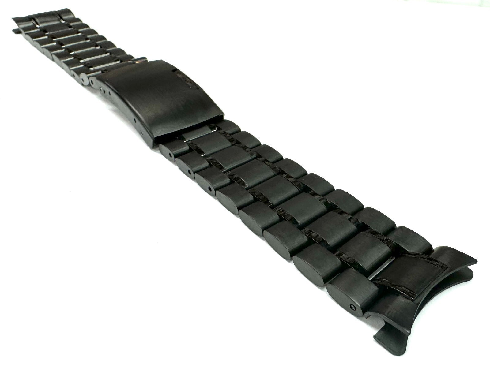 20mm Curved Black Oyster Style with 2-Line Textured Stainless Steel Watch Band