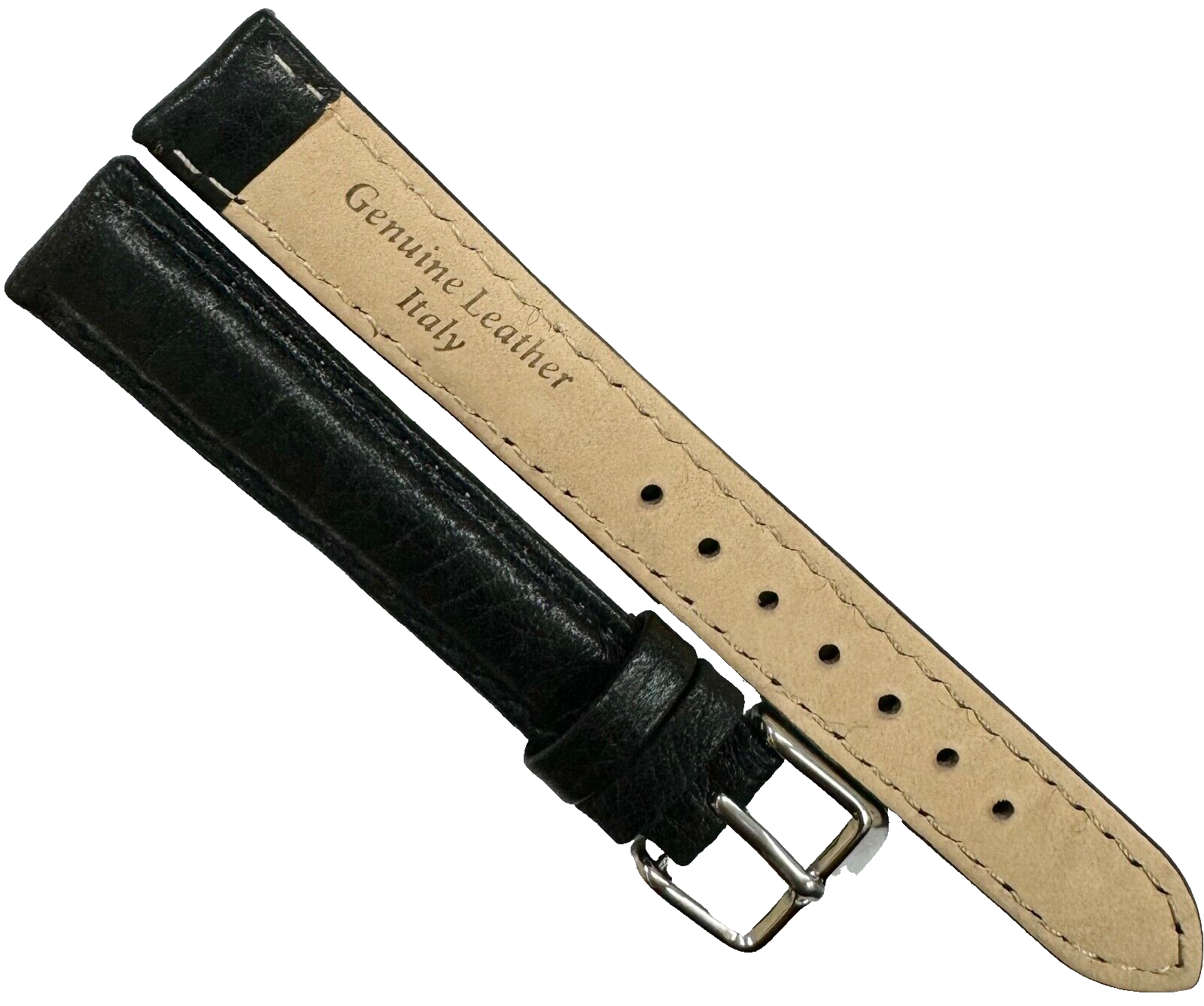 Watch Band High Quality Black Genuine Leather Grain,16mm, slim and padded
