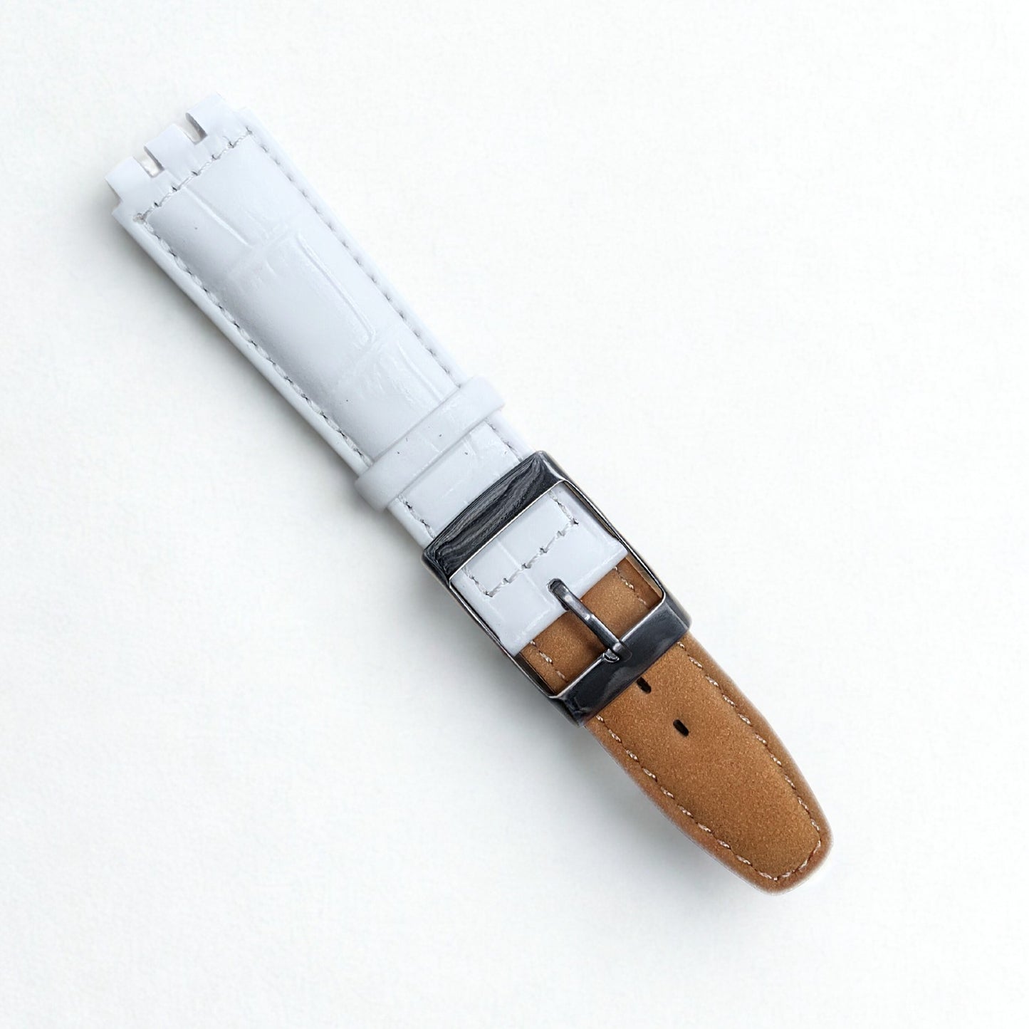 Genuine Leather 19mm White Leather Watch Bands - Swatch Watches Replacement Band