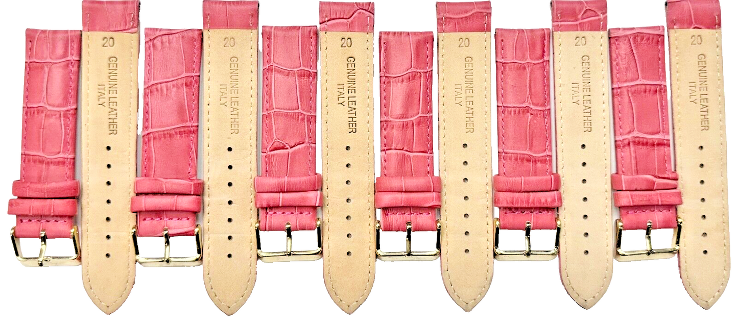 20x20MM Pink Genuine Leather Alligator Grains Watch Band, Lot of 6 bands