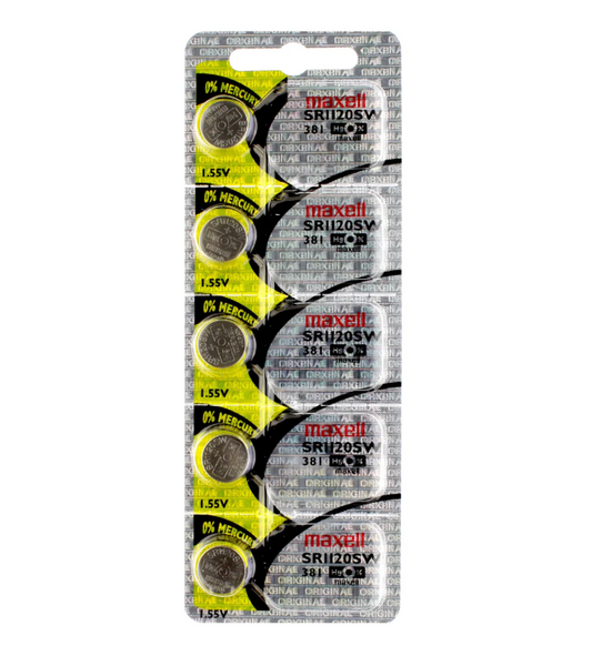 Maxell 381 Watch Cell Batteries SR1120SW Silver Oxide New Sealed (Pack of 5)