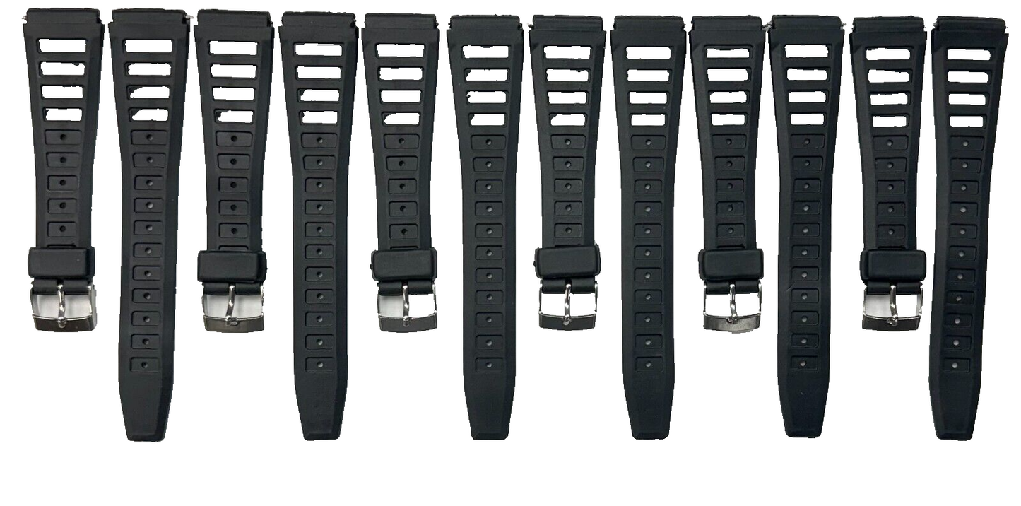 Lot Of 6, 18MM PVC Plastic Classic Black Sweat-Proof Watch Band