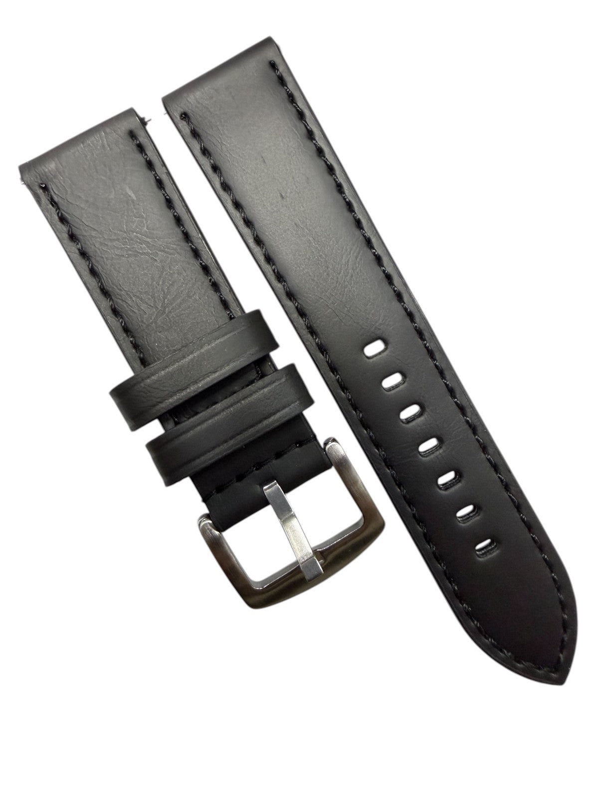 Genuine Leather Black Flat Stitched Watch Band Quick Release Strap 18/20/22/24MM