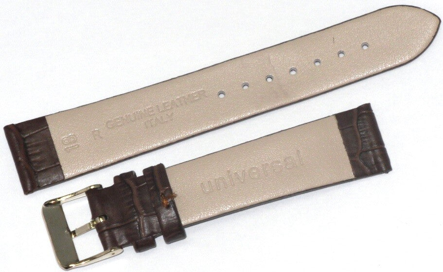 Lot of 6Pcs.Watch Bands Genuine Leather Alligator Grain Brown Flat 18mm XL
