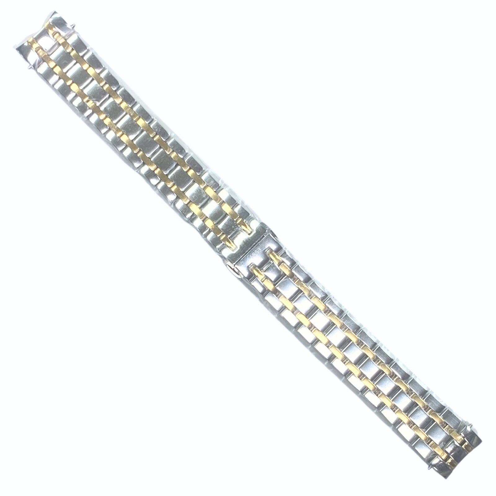 16mm Steel Watch Band Bracelet- Gold Center Links -Curved End For Tissot STP-JA