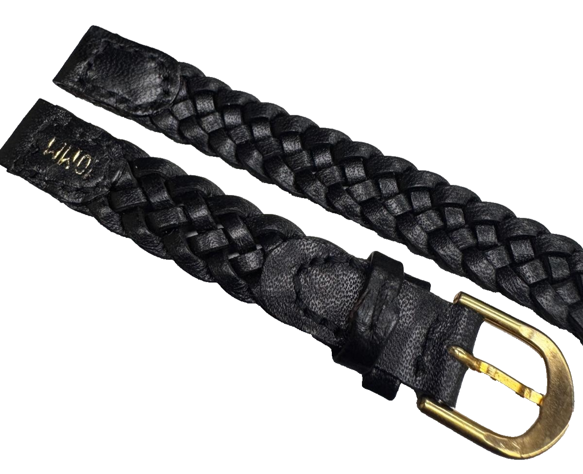 10MM, LOT OF 6 WATCH BANDS BRAIDED BLACK GENUINE LEATHER
