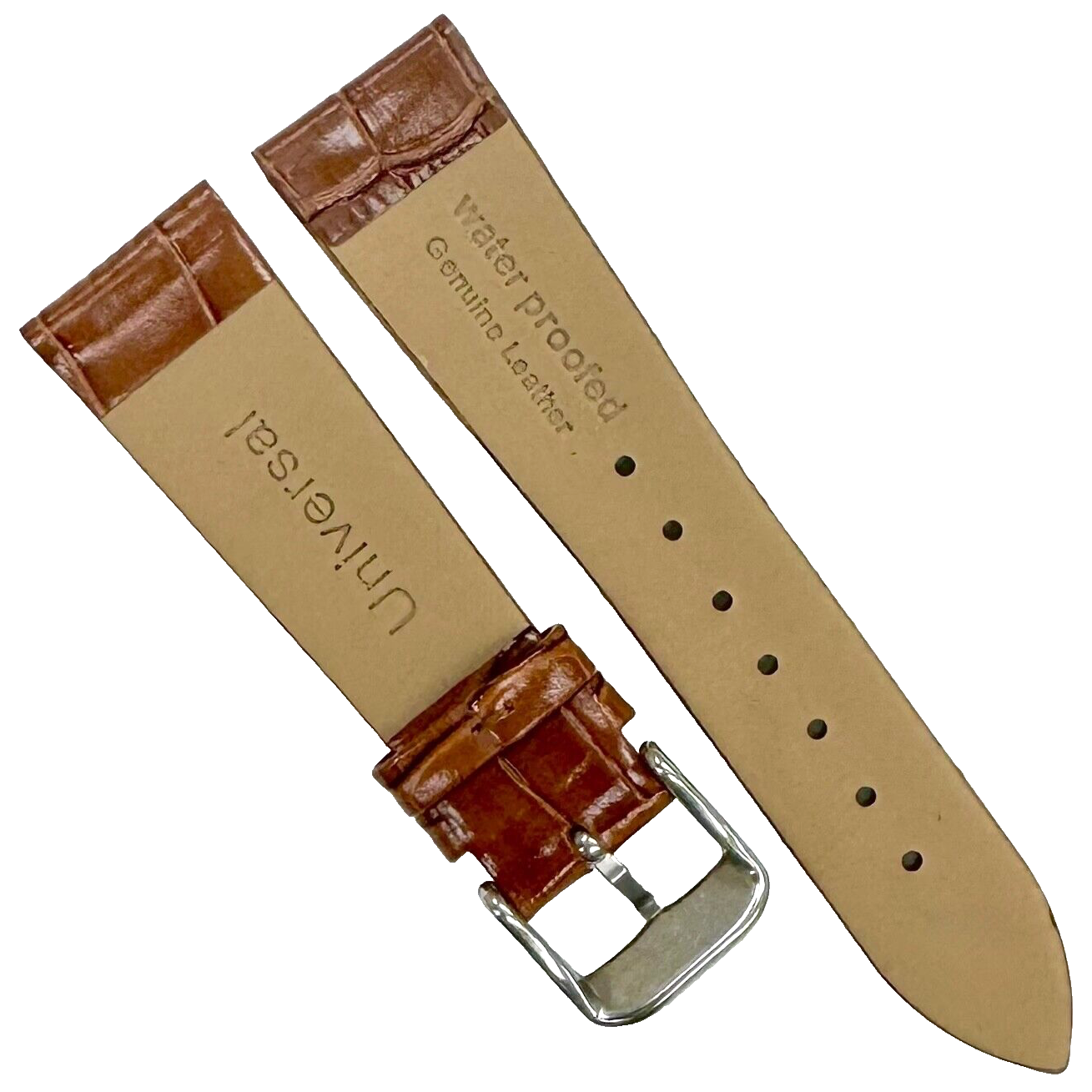 New Watch Band Brown Genuine Leather Alligator Grain (Flat, Short) 20x16MM
