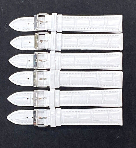 Lot of 6 Watch Band Genuine Leather Alligator White(PADDED) 16,18,20,22,24mm XXL