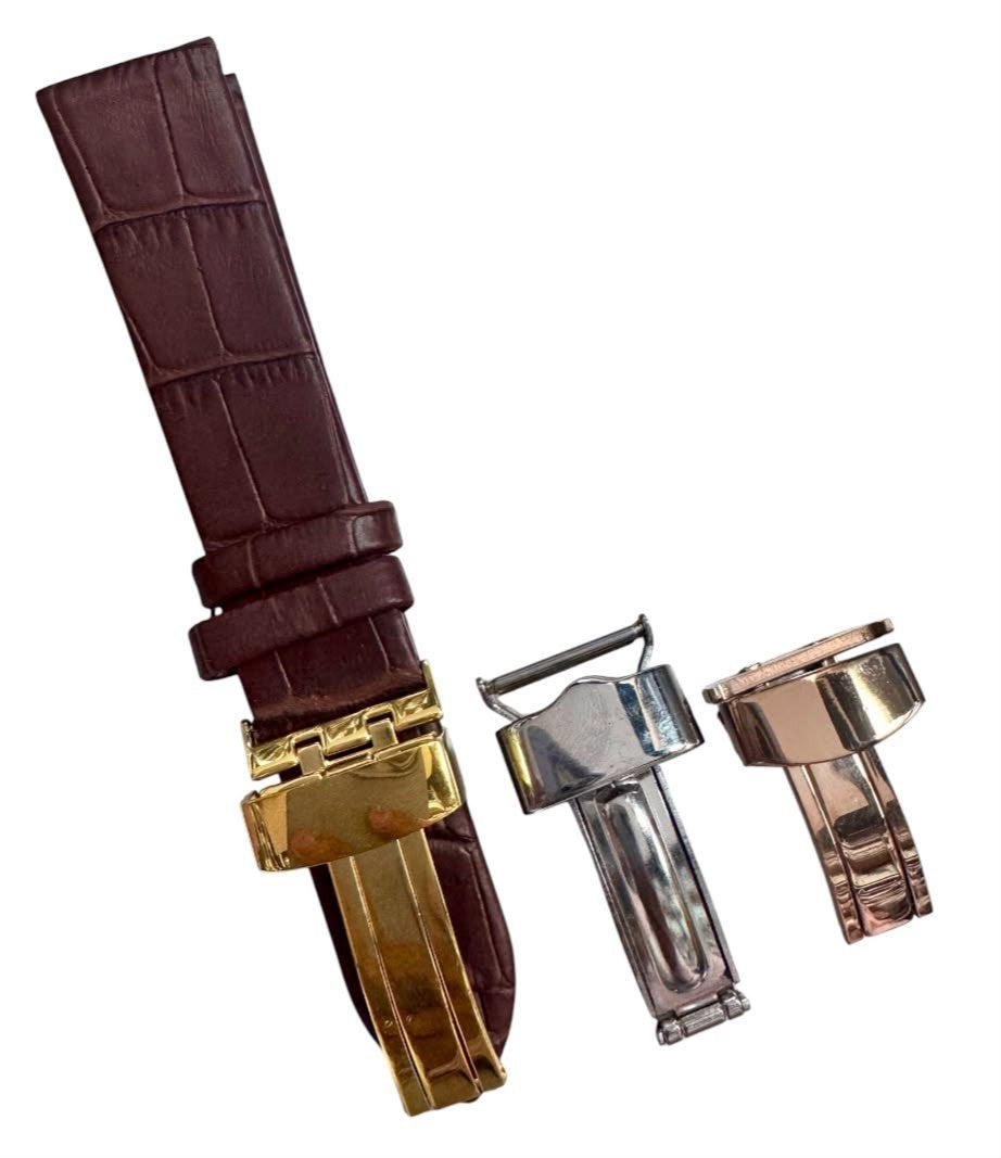 16MM 18MM 20MM 22MM 24MM BROWN WATCH BAND Alligator Grain Deployment Clasp