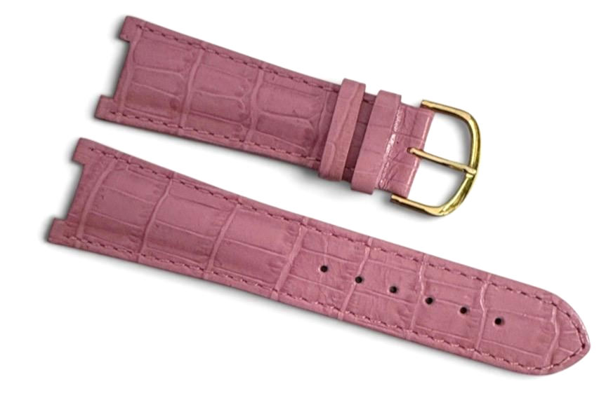 Watch Band Genuine Leather Alligator Grain Pink 22mm High Quality