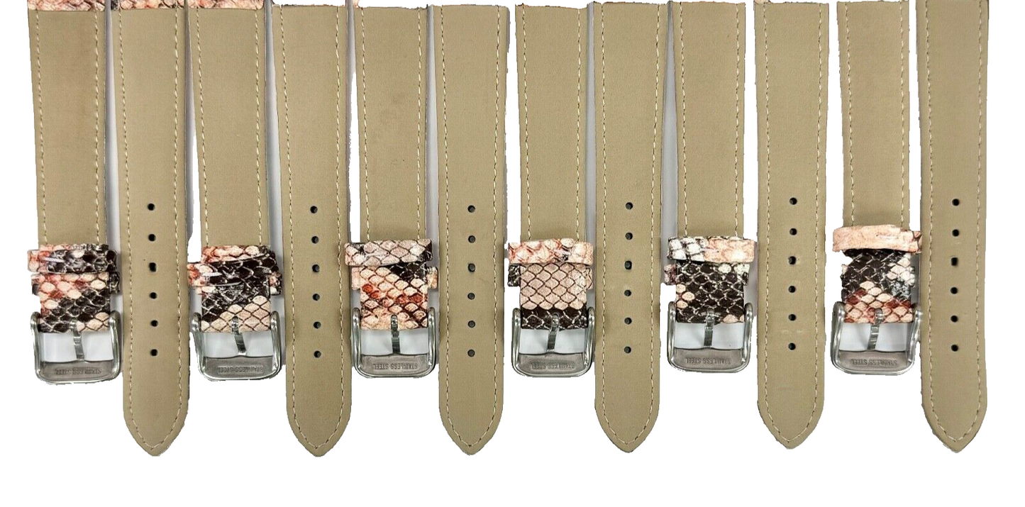 Lot of 6 Watch Band Multi-color Genuine Leather Snake Grain Padded Stitched 18MM
